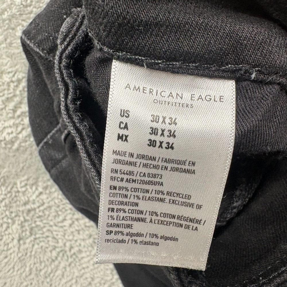 American Eagle Jeans Mens 30X34 Black Athletic Skinny Mid Rise Stretch Denim - Picture 11 of 15